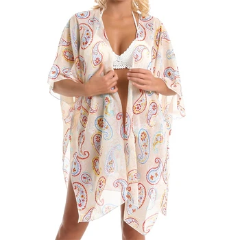 

Women Chiffon Shawl Bikini Cover Up Boho Lady Floral Print Bathing Swimwear Beach Kaftan Cardigan Swimsuits Cover Ups