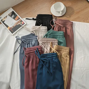 

Casual Wide-leg Solid Pants Women High Waist Was Thin and Versatile Draped Lace Straight Wide-leg Pants Female Spring Summer