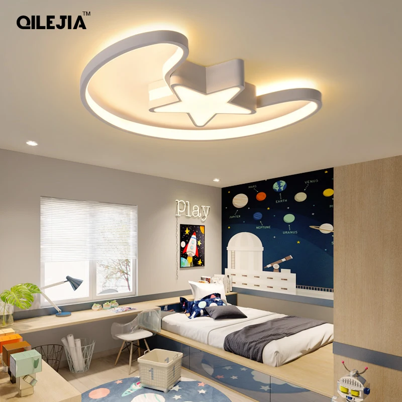 LED Chandeliers For Baby Room Star moon Shape lamp With Remote Control Lamp Lighting Lamparas De Techo Luminaria Fixture