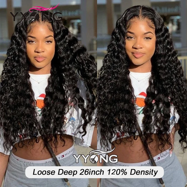 YYong 30 inch Transparent Natural 13X4 Lace Front Human Hair Wigs Malaysian Loose Deep Wave Remy Human Hair 4×4 Lace Closure Wig
