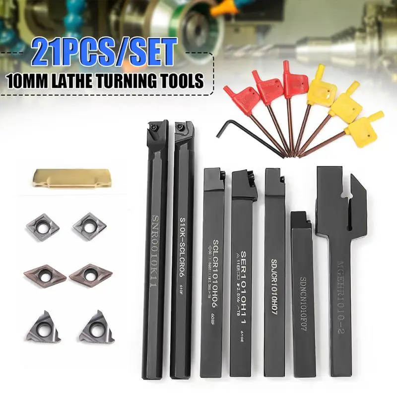 

21PCS/SET Lathe Turning Tool Holder Set+ 10mm Boring Bar Tool Holder + Wrench 6XDD
