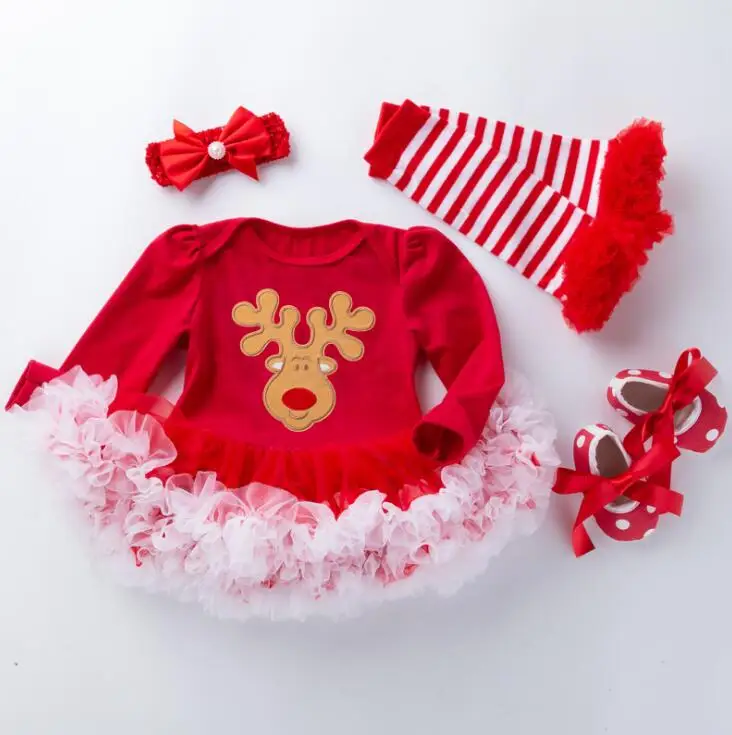Рождественский костюм для новорожденных, новогоднее платье, 4 предмета одежда для маленьких девочек с чулками Комплект боди для малышей, детский комбинезон, комплект одежды - Цвет: G