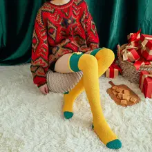 Рождественские Длинные чулки, мягкие плюшевые гладкие теплые носки выше колена, модные женские Повседневные Гольфы унисекс с принтом на Рождество
