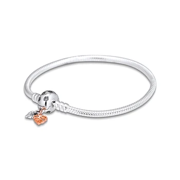 

Moments Leaves & Snake Chain Sterling Silver Bracelets For Woman DIY beads for Jewelry making European Woman Silver Bracelet
