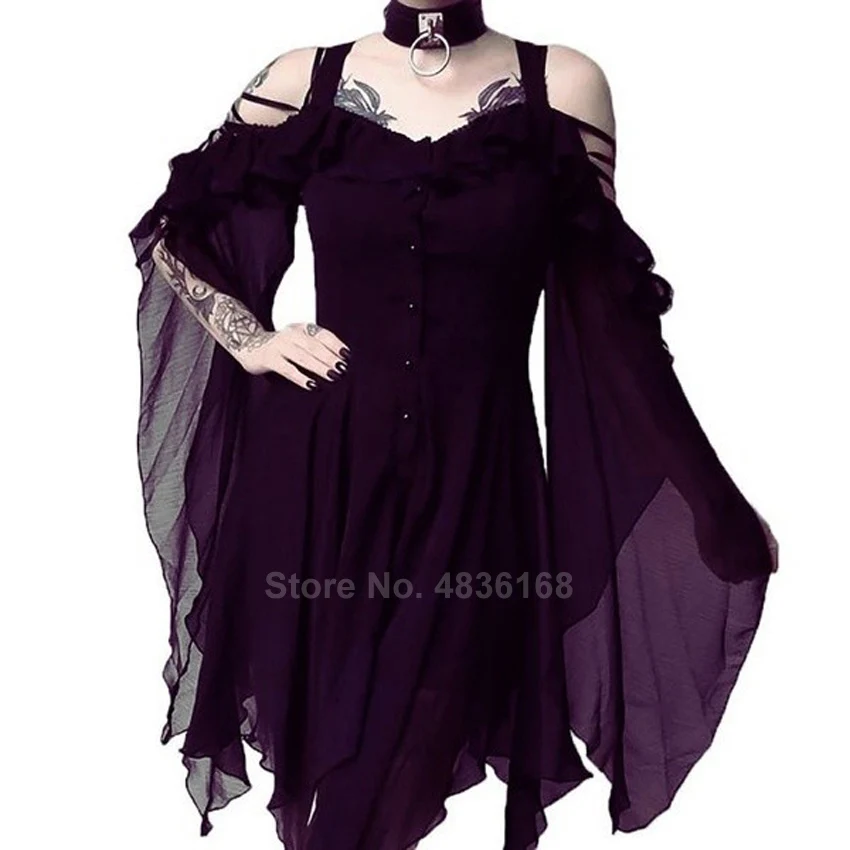 Кружевное платье на бретельках для женщин в готическом стиле, средневековая одежда для косплея, винтажное кружевное винтажное платье в стиле панк с открытыми плечами
