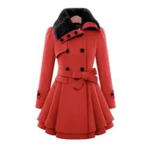 Женская зимняя теплая шерстяная куртка из искусственного меха с отворотом, Длинная тонкая ветровка, верхняя одежда