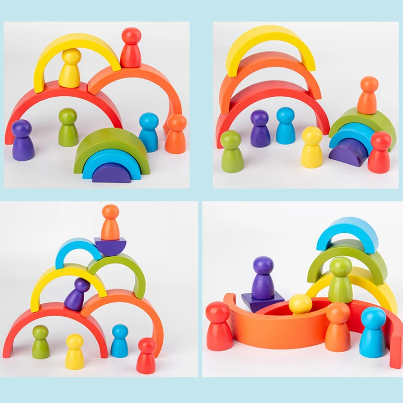 

DIY children's wooden rainbow toy creative wood rainbow stacked balance blocks baby toy Montessori educational toys for children