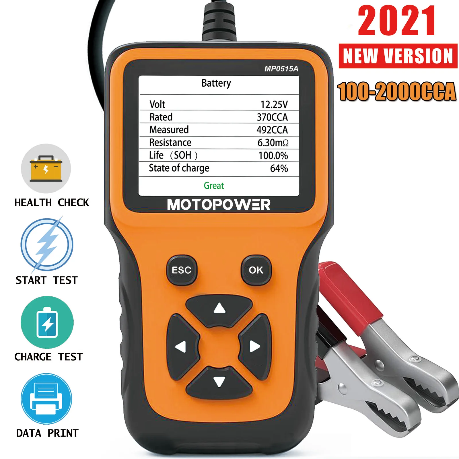 MOTOPOWER MP0514A 12V Battery Tester with MP00205A 12V 800mA Battery Charger and MP69011 Battery Terminal Connector MOTOPOWER MP0514A 12V Battery Tester with MP00205A 12V 800mA Battery Charger and MP69011 Battery Terminal Connector