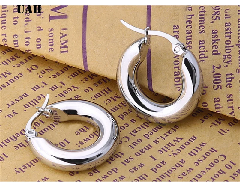 UAH Two-color Gold color Women Gift Sale Fashion Jewelry Stainless Steel Wives Round Fancy Hoop Earrings