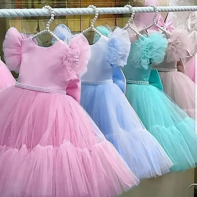 Pink Lace Girls Princess Dress For Kids Wedding Formal Evening Sleeveless Long Tail Gown Children Embroidery Pageant Vestidos | Детская