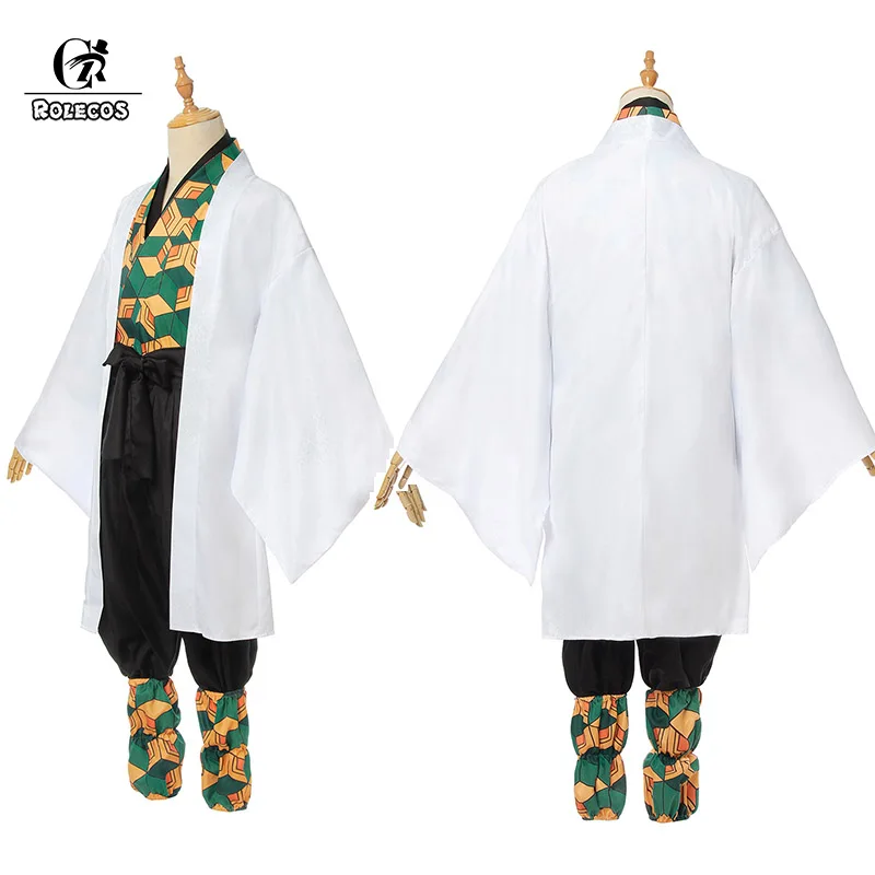 ROLECOS Anime Demon Slayer Cosplay Costumes Sabito Cosplay Costume Halloween Men Kimetsu No Yaiba Uniform White Cloak