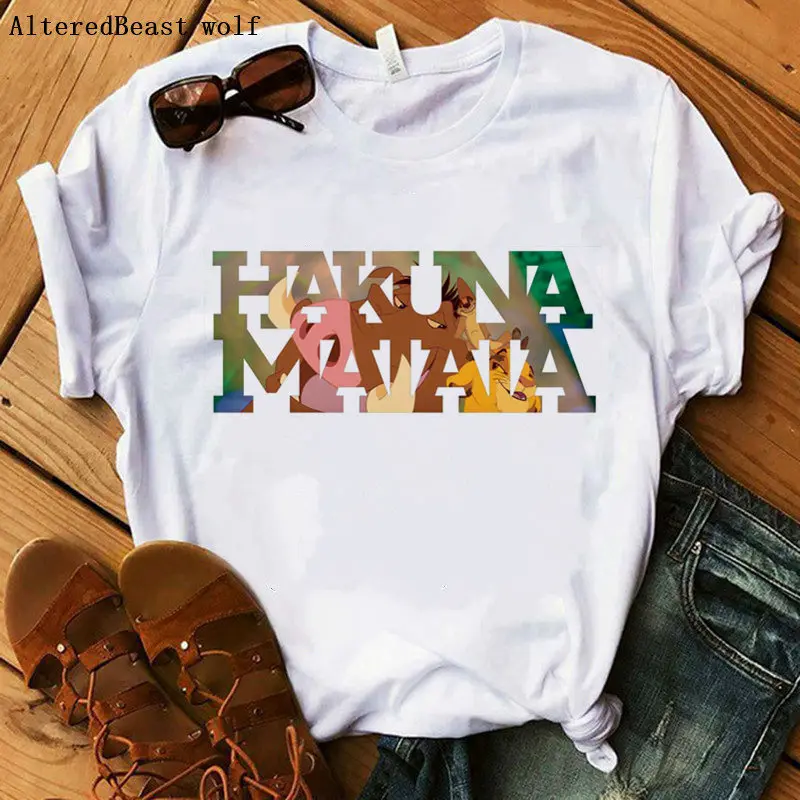 

New funny femme summer fashion letter printed Hakuna Matata Lion King women casual t-shirt short sleeve O neck vogue t shirt