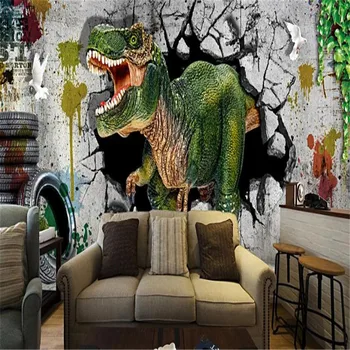

milofi custom large wallpaper mural retro brick wall dinosaur bar restaurant personality background wallpaper mural