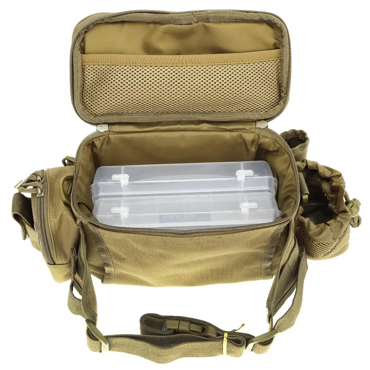 Multifunctional Waist Shoulder Messenger Fishing Tackle Bag with 2Double Layer Lures Boxes
