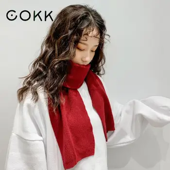 

COKK Autumn Winter Scarf Women Solid Color Warm Knitting Women Scarf Poncho Shawl Korean Ladies Scarves Thickened Purple Gift