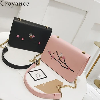 

Croyance Summer Vintage Leather Embroidery Floral Shoulder Bags Mini Handbags Ladies Satchels Women Messenger Crossbody Bag