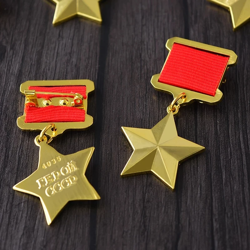 Позолоченные сталинские золотые звёздные медали Вторая мировая война СССР советские пятизвездные медали с булавками значок CCCP