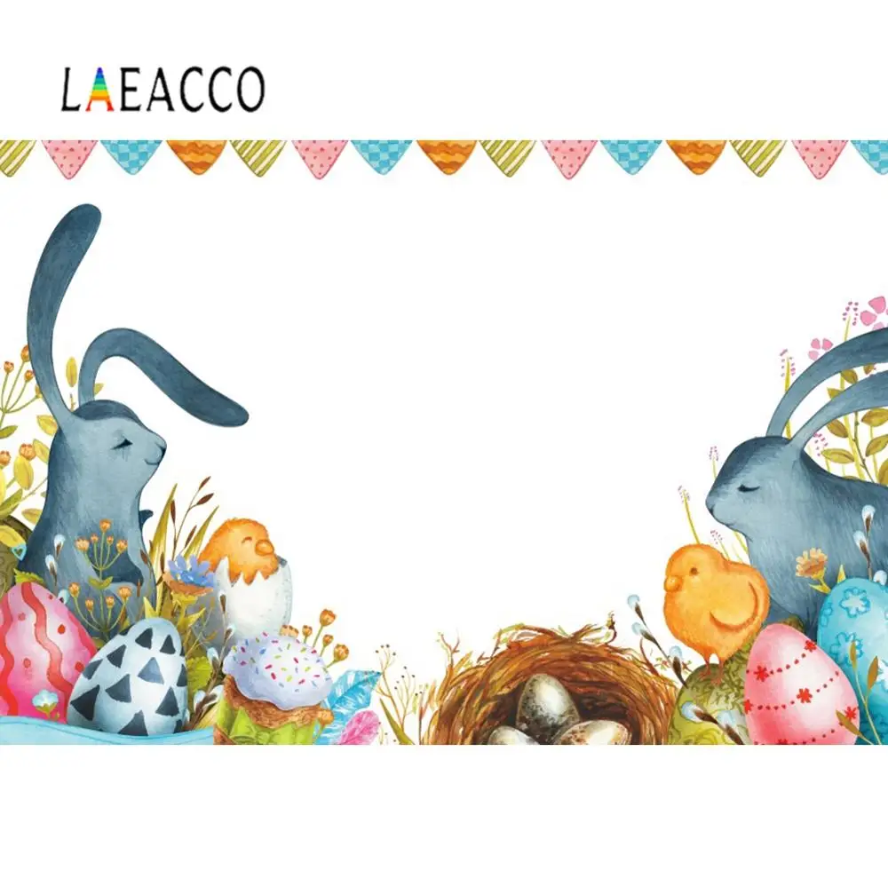 Laeacco Photographic Backdrop Easter Eggs Rabbit Catroon Spring Scenery ...