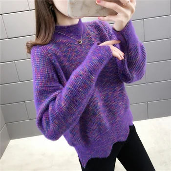 

15228 real shot new mink like yarn half high collar Pullover 42