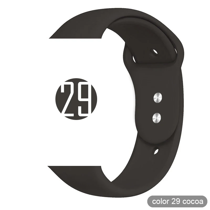 29 cocoa Мягкий силиконовый спортивный ремешок для Apple Watch 5 4 3 2 1 38 мм 42 мм, резиновый ремешок для часов Iwatch series 5 4 40 мм 44 мм - Цвет ремешка: 29 cocoa
