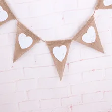 Europe And America Christmas Wedding Holiday Party Decoration Heart Linen Pennants DIY Accessories Party Hanging Flag