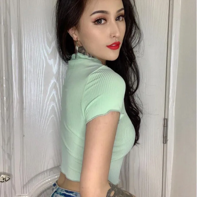 2020 Short Sleeve Sexy Crop Tops Summer Women Fashion Casual Bodycon Stretchy T-shirts