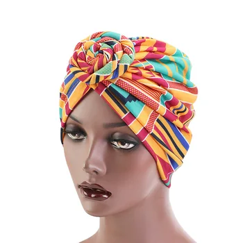 

African Pattern Flower Women Hair Cap Turban Muslim Headscarf Headwrap Ladies Chemo Bandanas Hair Styling Accessories
