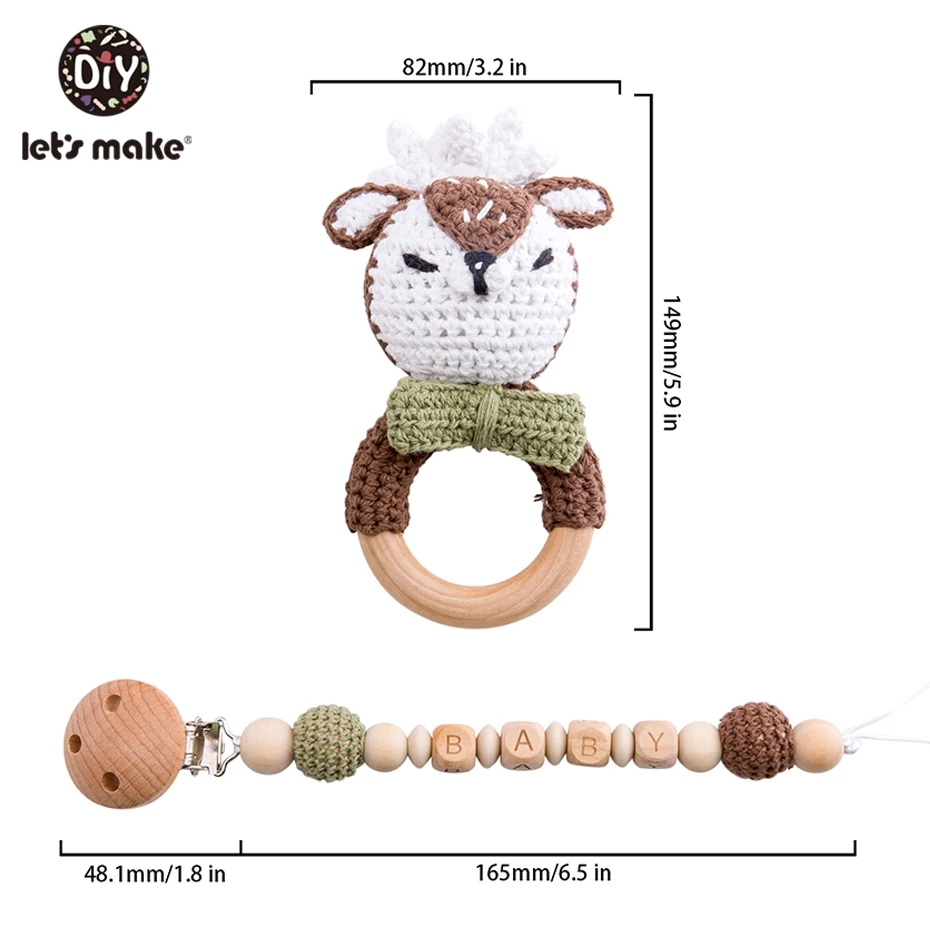 Let's Make Food Grade Silicone Wooden Teether Baby Pacifier Chain Pram Crib DIY Customized Soother Baby Teether Rattle Set Toys