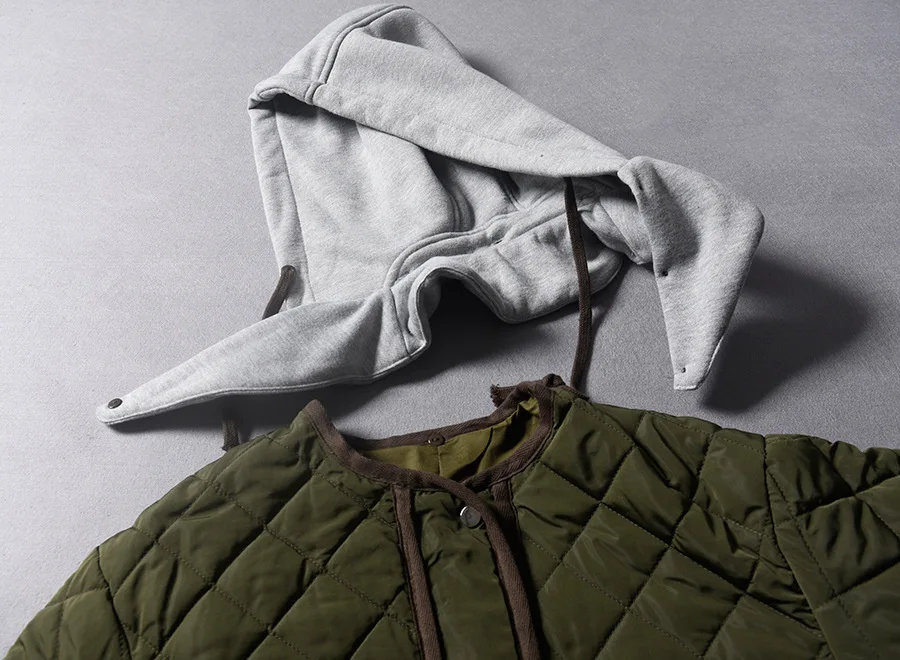 

Cj42 Fashion Fake Two-Piece Design Rhombus Quilted Mid-length Hooded Cotton Overcoat Autumn And Winter WOMEN'S Dress