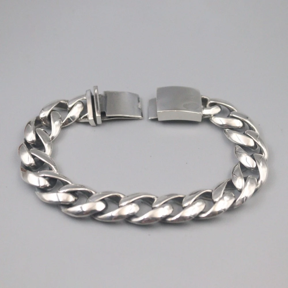 

Pure 925 Sterling Silver Bangle 13mm Curb Hinge Link Chain Bracelet Men Best Gift 69-70g / 21cm