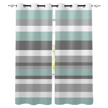 

Blue-Gray Stripes Window Curtains Living Room Curtain Home Decor
