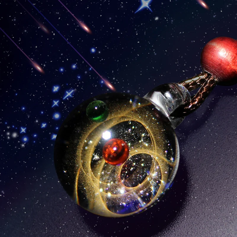Solar System Design Necklace Universe Galaxy Nebula Space Cosmos Rope Chain Glass Bead Planets Pendant Necklace for lover Gift
