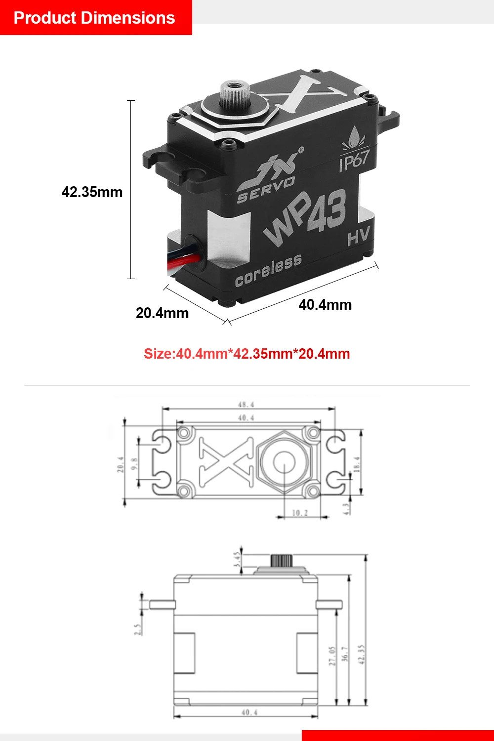 JX Servo WP43 180 градусов HV 43 кг полный ЧПУ водонепроницаемый металлический редуктор цифровой Бессердечный сервопривод для TRC 1/10 RC автомобиля лодки с фиксированным крылом части