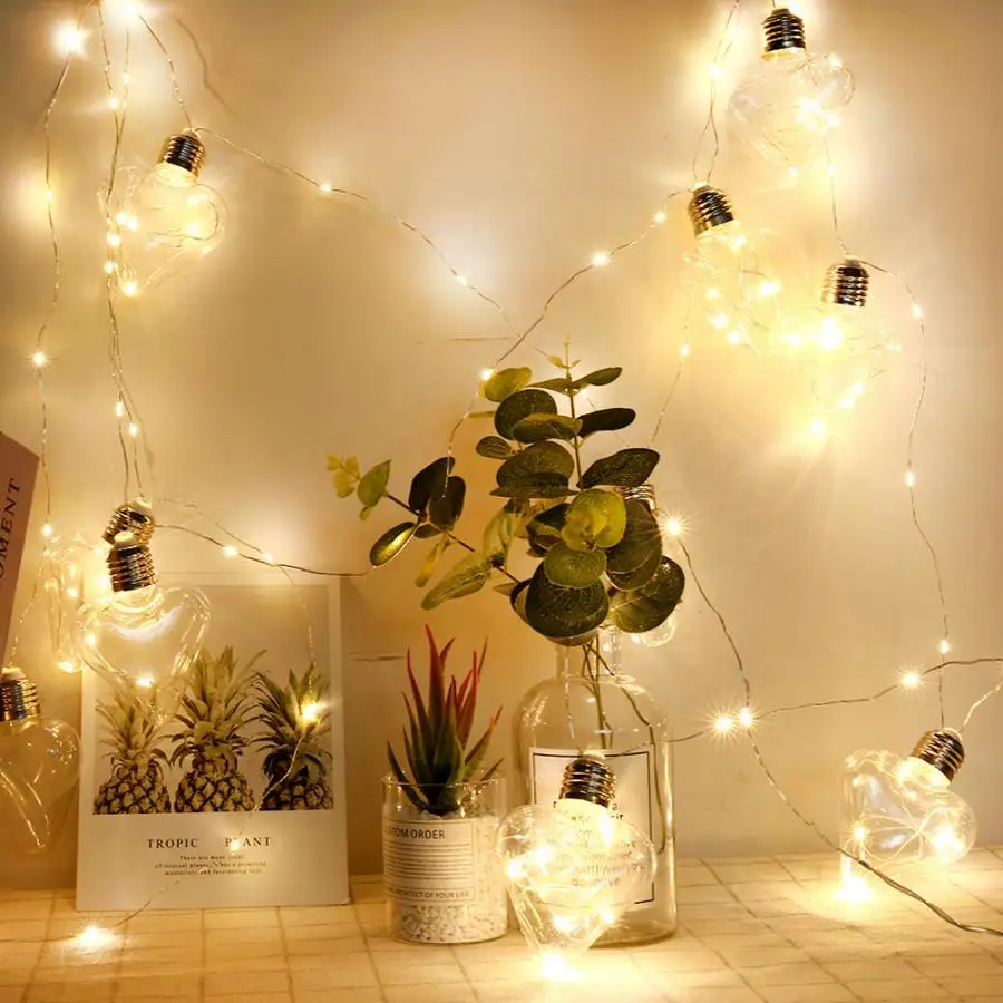 

led garland 4.8m 10 Loving Heart Bulbs 100 LED Copper Wire String Lights Battery Operated Wedding Party Decoration Lamps