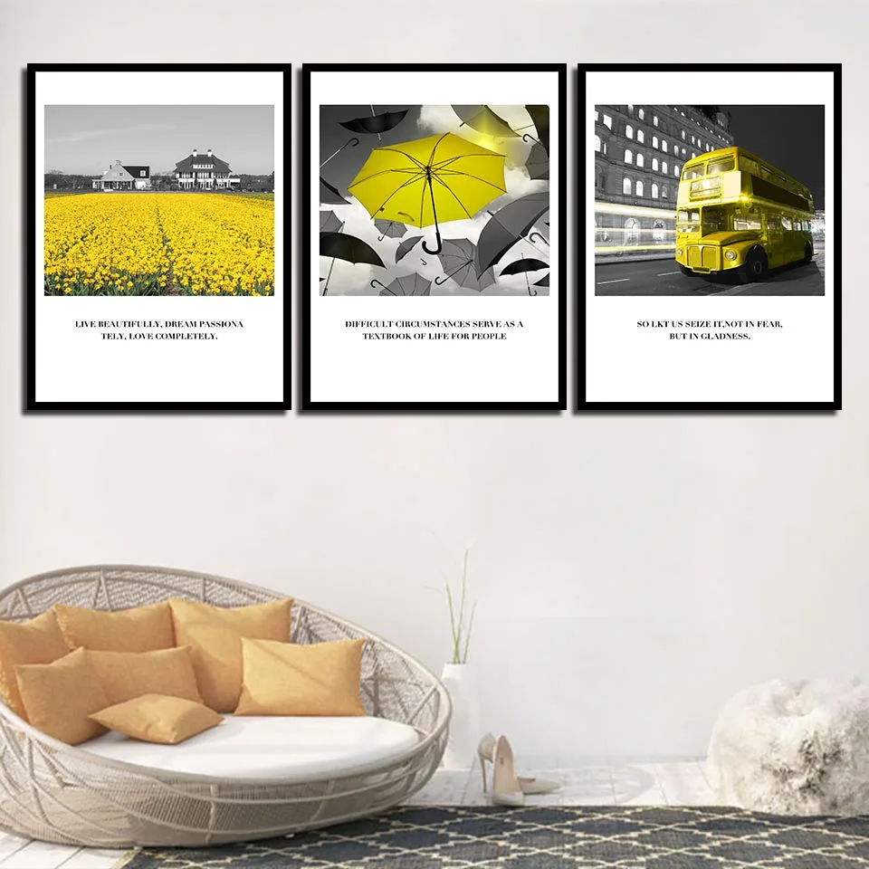 

3 Pcs Yellow Flower Bus Canvas Painting Modern Home Decoration Living Room Bedroom Canvas Print Painting Wall Decor Picture