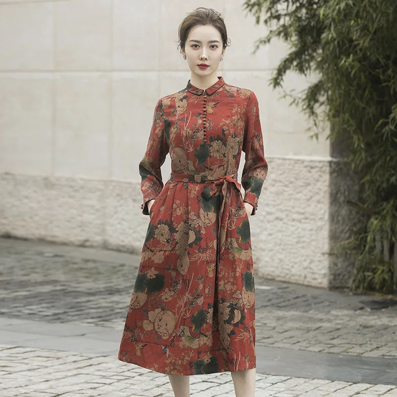 Rode Retro Qipao Bloemen Zijden Jurken Vrouwen 2020 Zomer Merk Lange Casual Sexy Kantoor Werk Boho Mom Dress Plus Size dropship Rode Retro Qipao Bloemen Zijden Jurken Vrouwen 2020 Zomer Merk Lange Casual Sexy Kantoor Werk Boho Mom Dress Plus Size dropship