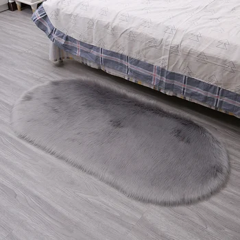 

Oval Fur Faux Carpet Bedroom Bedside Artificial Sheepskin Fluffy Area Rug Seat Pad Hairy Wool Soft Warm Carpets For Living Room