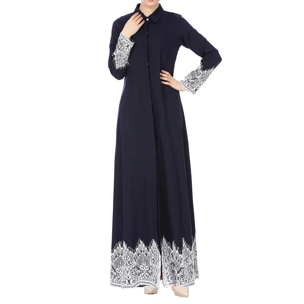 Muslim Women Lace Trimmed Front Abaya Muslim Maxi Dress Kaftan Kimono Jilbab Muslim Kaftan Long Dress женское платье Fashion