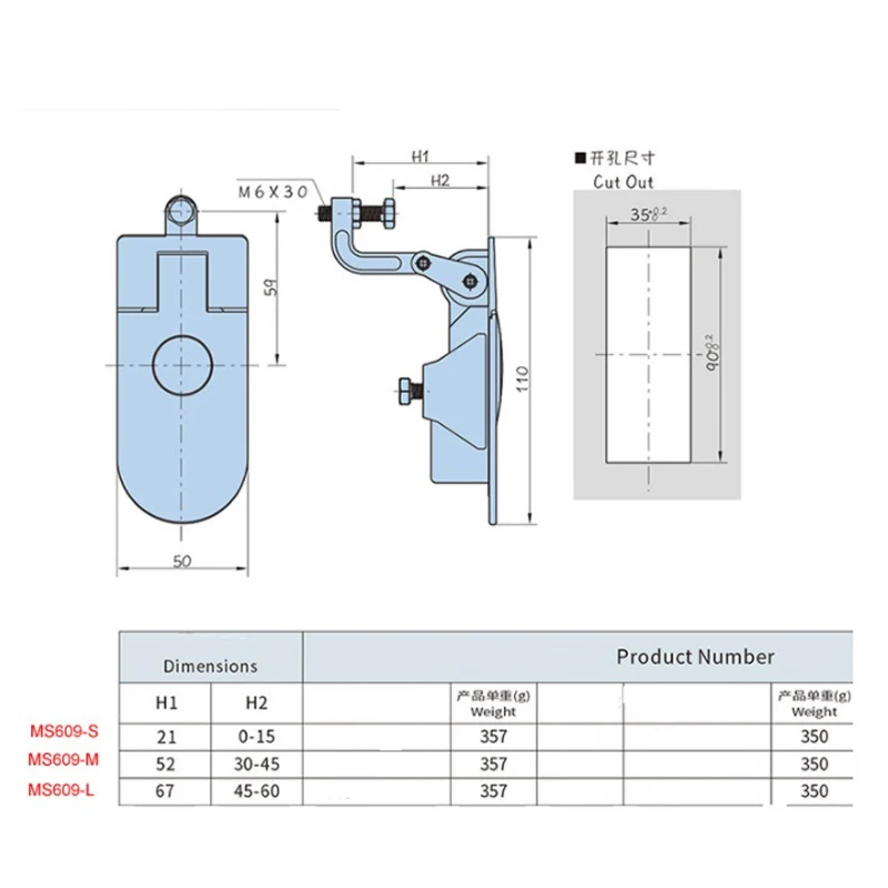 MS609 Metal Box Plane Lock Distribution Cabinet Door Lever Lndustrial Compressed cabinet door lock