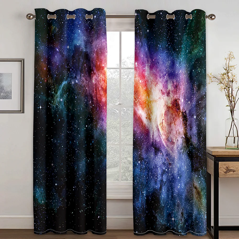 Mysterious Starry Sky Pattern Purple Blue Curtains for Bedroom Window ...