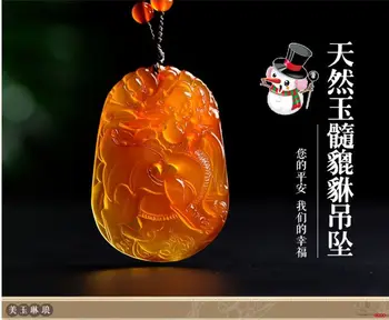 

Nature agate carnelian Pi Xiu Amulet Carven Beast Pendant with Bead Necklace talisman beautiful