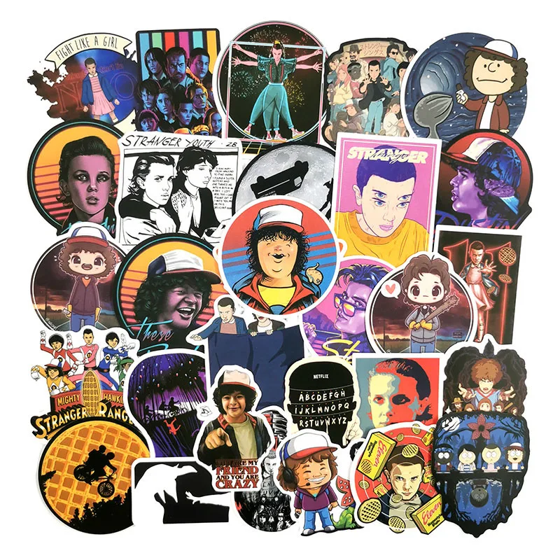 50pcs/lot Sticker Cartoon Stranger Thing Sticker Children Gifts On Laptop Suitcase Guitar Skateboard PVC Cool Fashion Stickers