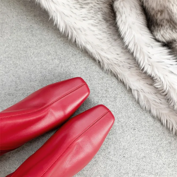 Prova Perfetto/ботильоны из натуральной кожи на молнии с квадратным носком; ботинки на квадратном каблуке; сезон осень-зима; высококачественные женские ботинки красного цвета на молнии