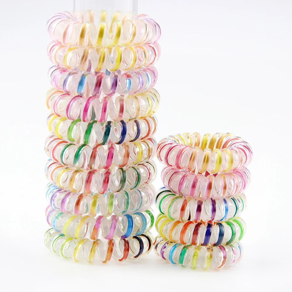 10pcs rainbow Spiral Hair Ties No Crease Elastic Ponytail Holders Phone Cord Traceless Hair Ring