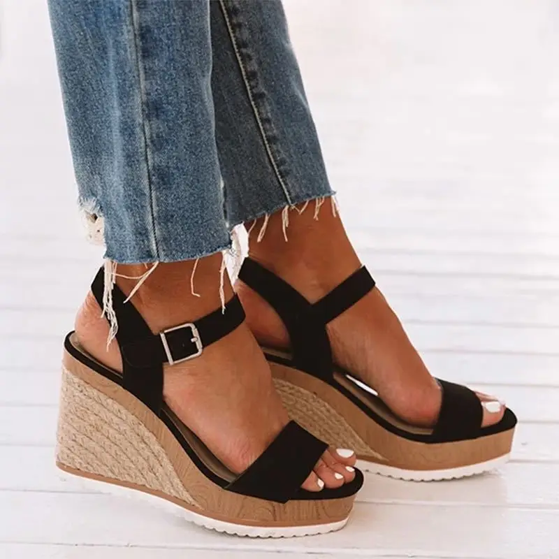 Sandalias De cuña con plataforma media para Mujer, Zapatos informales De  cáñamo con hebilla tejida, a la moda, para playa y al aire libre, verano  2020|Sandalias de mujer| - AliExpress