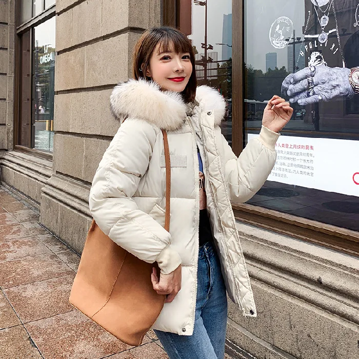 

2019 Autumn South Korea Dongdaemun Short down Jacket Women's Large Fur Collar Loose-Fit Students Cotton Overcoat INS