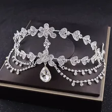 Свадебный головной убор принцессы, украшение на лоб, корейский стиль, двойной слой, искусственный бриллиант, свадебные аксессуары для волос, свадебные аксессуары