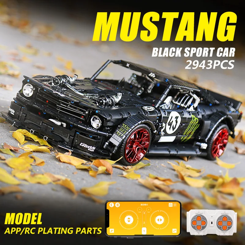 

Motorized 1965 Ford Mustang Hoonicorn Racing Car Compatible with Lego Technic MOC-22970 Building Block Kid Remote Control Toys