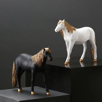 

Creative home black and white gold resin horse ornaments New house gift showroom model room resin ornaments