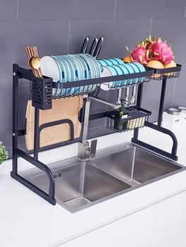 

Stainless steel sink drainage Rack Kitchen storage bowl black shelf bathroom organizer prateleira porta tempero etagere